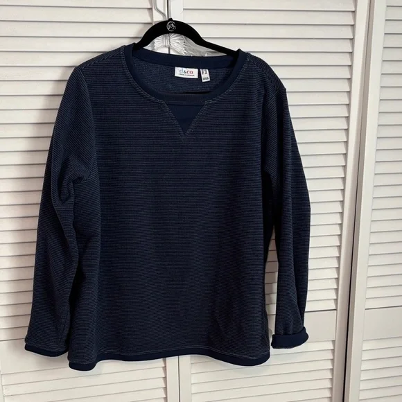 Denim&Co Chenille Fleece Long Sleeve Sweatshirt 1X Blue - Picture 1 of 6